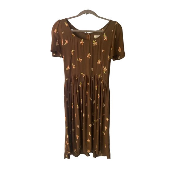 CHRISTY DAWN Brown Orange Yellow Floral Print Boho Knee Length Dress-Size Medium - Picture 4 of 16